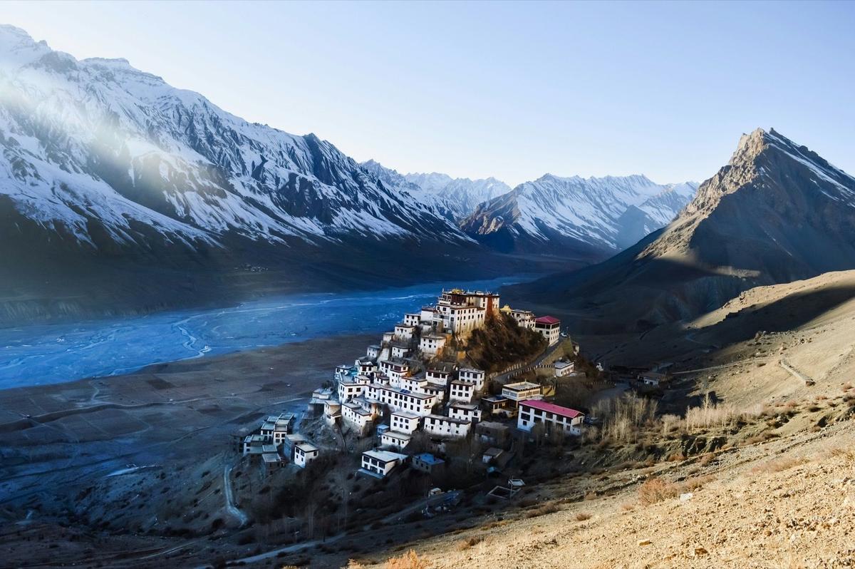 A rider on a high Himalayan road in Himachal's Spiti valley